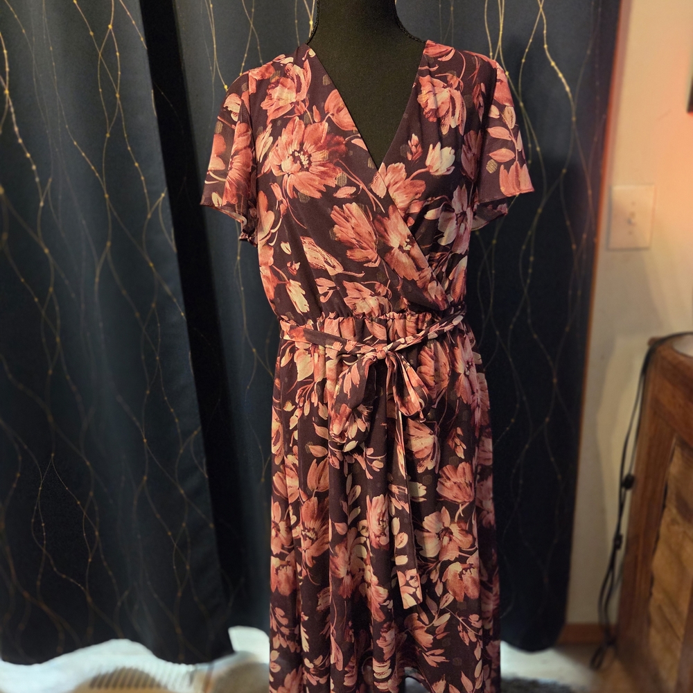 R&M Richards Purple and Pink Floral Midi Dress